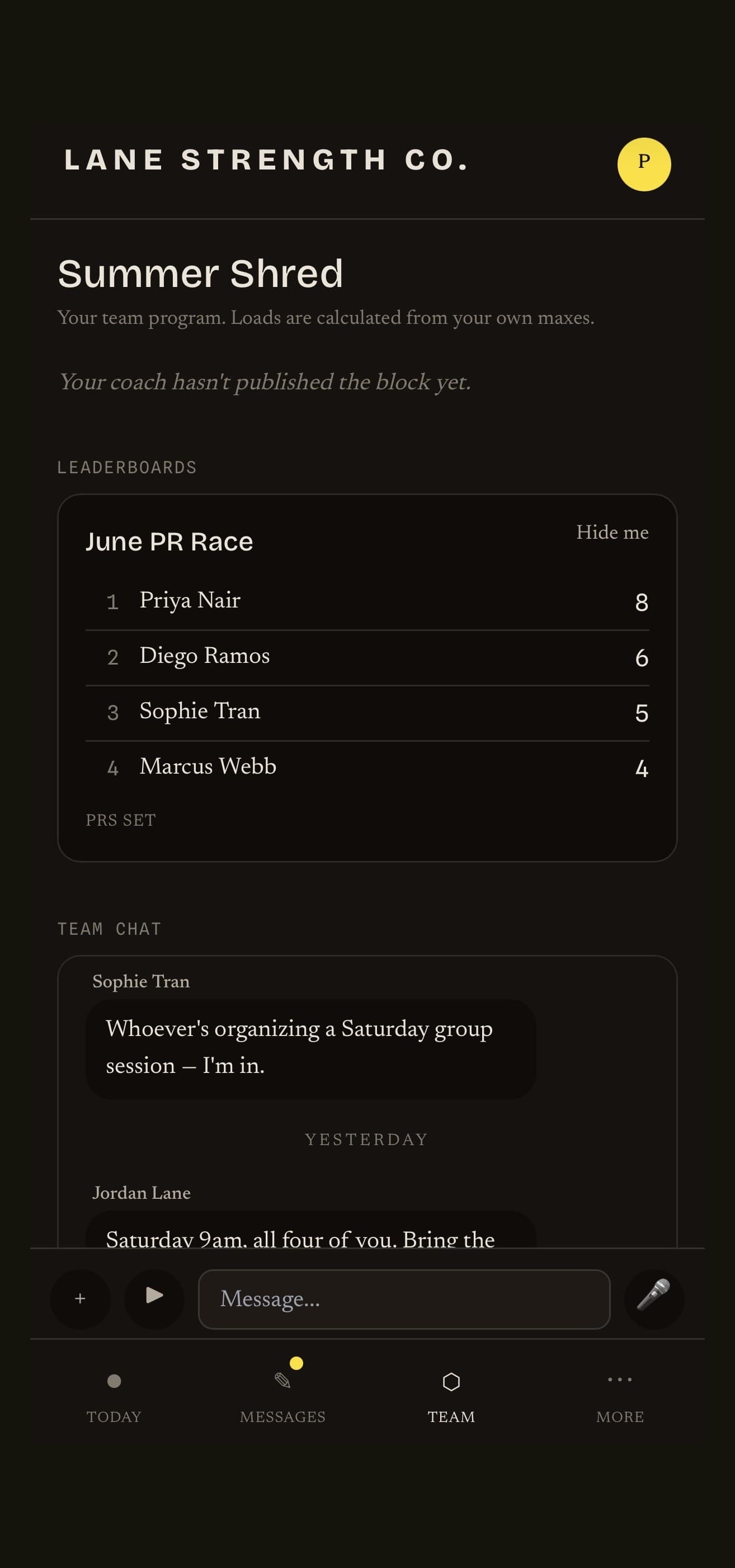 A team leaderboard
